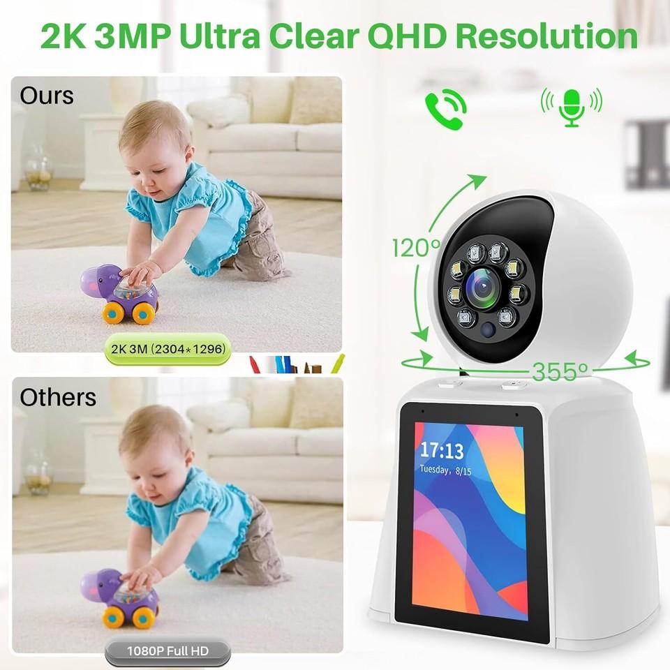 3MP WiFi Indoor Surveillance Camera with 2.8-inch Screen 2K 360° Two-Way Audio