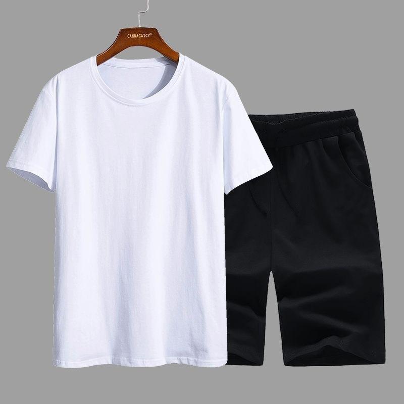 Men's Sports Suit Summer Solid Color Simple Loose Short-sleeved Shorts Two-piece Suit