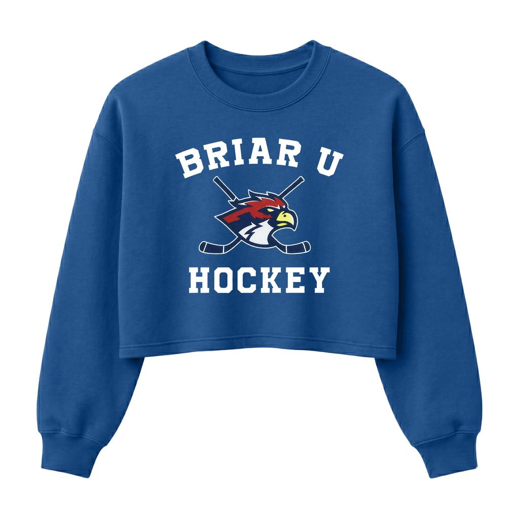 Crew Neck Cropped Sweatshirt Briar U Hockey Graphic Print Long Sleeve Pullover Casual Fit Lightweight Fabric