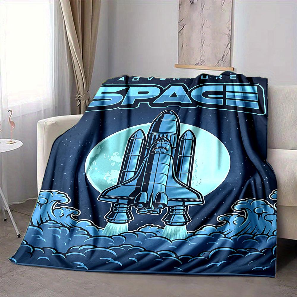 1pc Adventure Space Lightweight Flannel Blanket, Comfortable and Warm Blanket, for Office and Camping Sofa Bed, Livingroom026