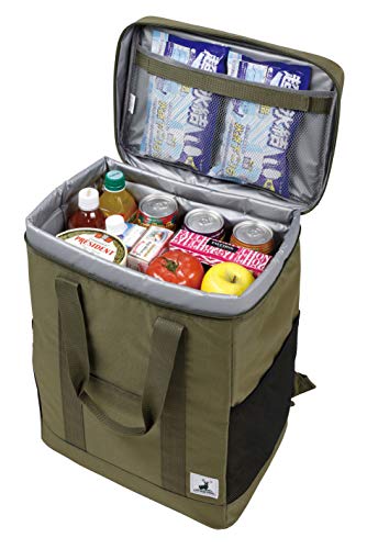 Captain Stag (CAPTAIN STAG) Square Backpack-Style Cooler Bag, Olive, UE-620, Size: 34cm W x 23cm D x 45cm H