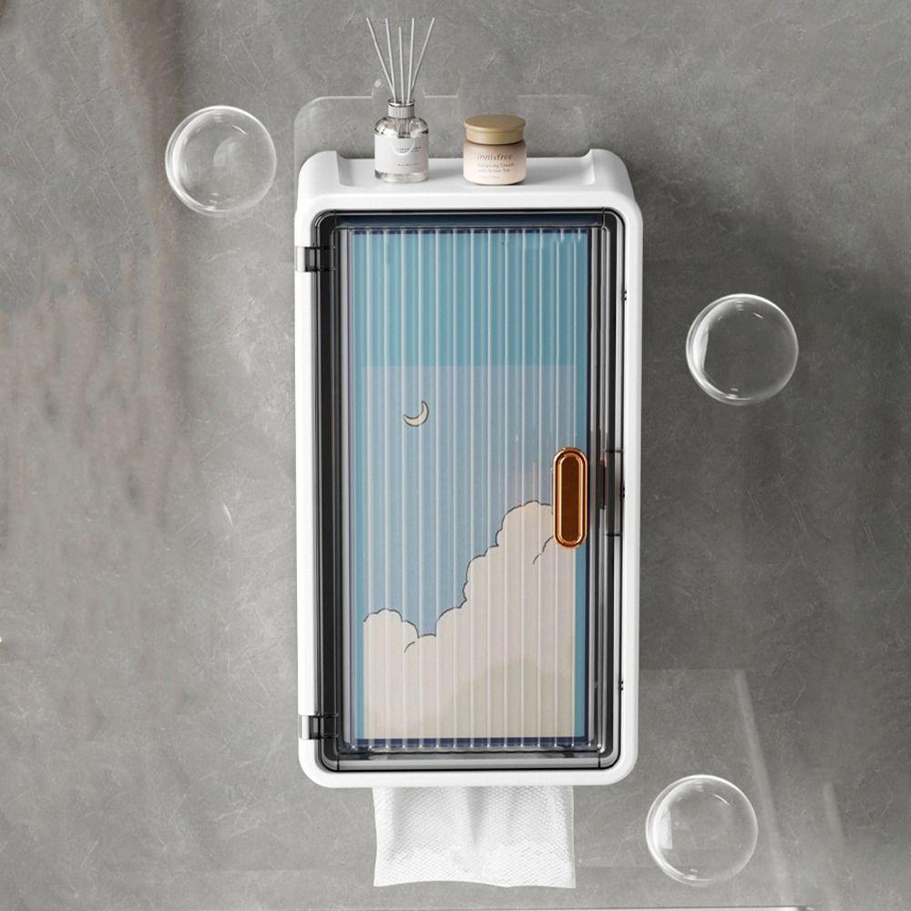 Large Capacity Bathroom Storage Box Wall Mounted Extractable Tissue Box for Home