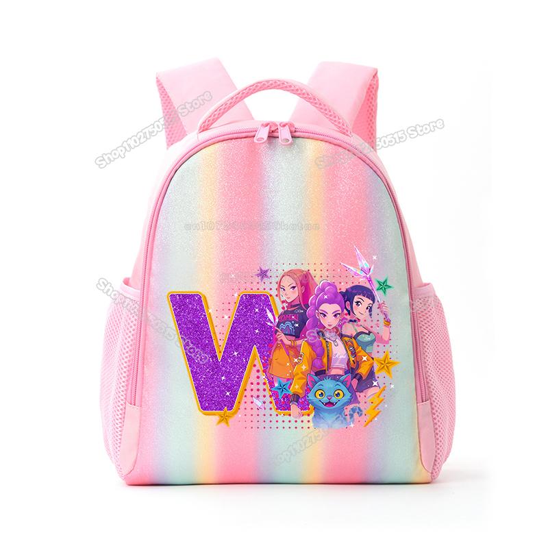 Perfect KPop Demon Hunters Letter A-Z Rainbow Backpack Rumi Mira Zoey Student School Backpack Anime Movie Women Girl Travel Rucksack