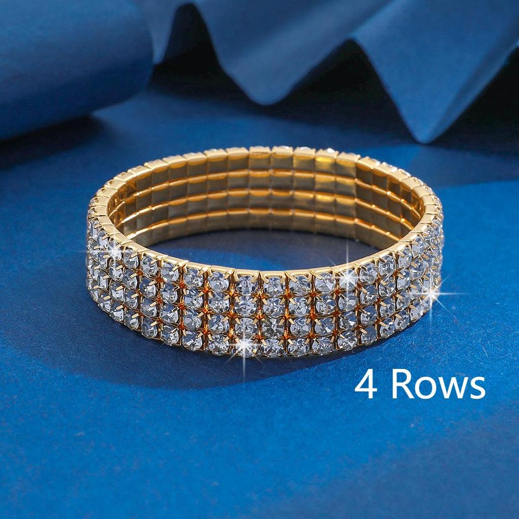Bracelet Tendance Luxe Léger Multi-rangs Réglable Élastique Zircon Complet Zircon Adapté pour Voyage, Fête, Festival Cadeaux