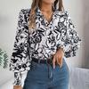 Damen Langarm V-Ausschnitt Bluse Elegantes Druckhemd für Frühling Herbst Saison
