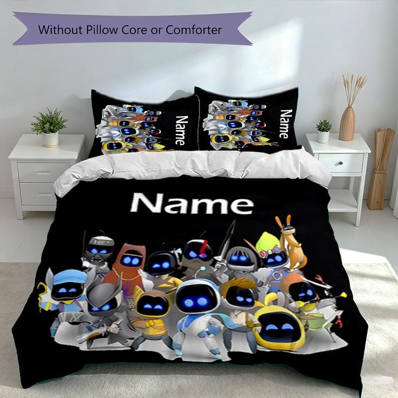 3pcs Custom Name Astro Bot Set,Includes 1 Duvet Cover and 2 Pillowcases,All-season Bedroom Decor