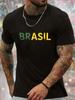 Brazil-Themed Letter Print Short-Sleeve T-Shirt, National Cultural Style Crewneck Top, Suitable for Daily Wear by Brazilian Culture Enthusiasts