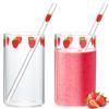 1pc Strawberry Cute Glass Cup with Straw 300ml Creative Transparent Water Cup Student Milk Heat Resistant Glass Cup for Juice