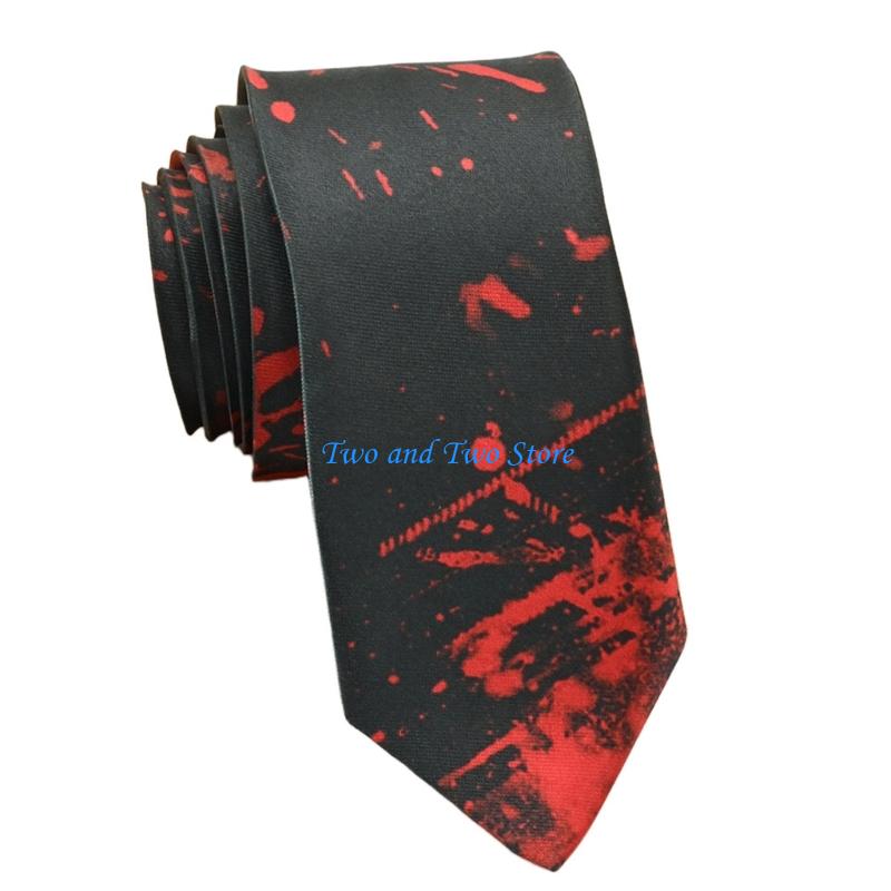 HX6F Men s Punk Necktie Halloween Theme Neck Tie Fashion Accessory For Festival Event