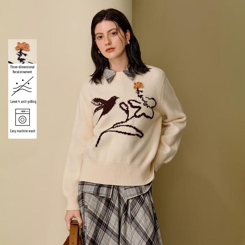 

INMAN Women s 2025 Winter Embroidered Magpie Pullover Sweater S