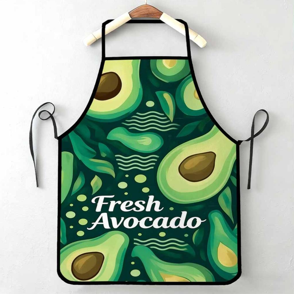 Fresh Avocado Tempting Green Full Screen to Digital Printing Fashion Apron Canvas Apron, Adjustable Straps, Durable Fabric Kitchen Supermarket Grocery