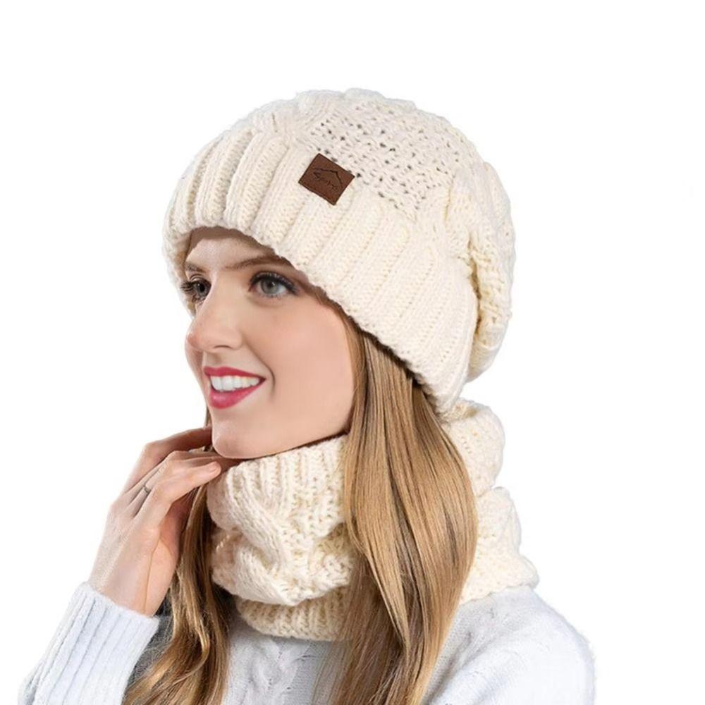 Fleece Lined Winter Beanie Hat Scarf Set Thicken Warm Wool Hat Thermal Knit Cap Winter Season