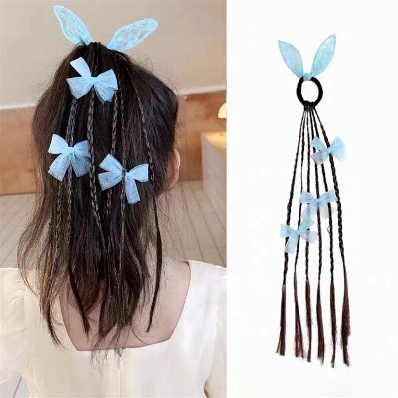 

Детский бант, кроличьи ушки, парик, хвостик, грязная коса, петля для волос для хвостика, коса, хвостик, детские цветные плетеные волосы 3