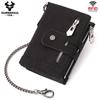 HUMERPAUL Men cowhide wallet Oxford cloth RFID anti-theft credit card bag coin purse with chain wallet with photo window