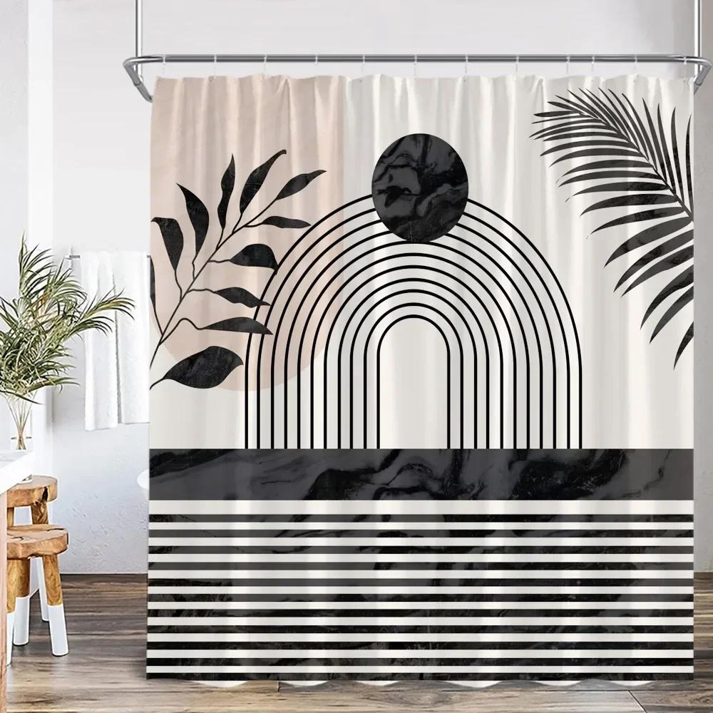 Modern Abstract Shower Curtain Medieval Tropical Leaves Greening Plants Bathroom Decoration Polyester Fabric Bathtub Curtain