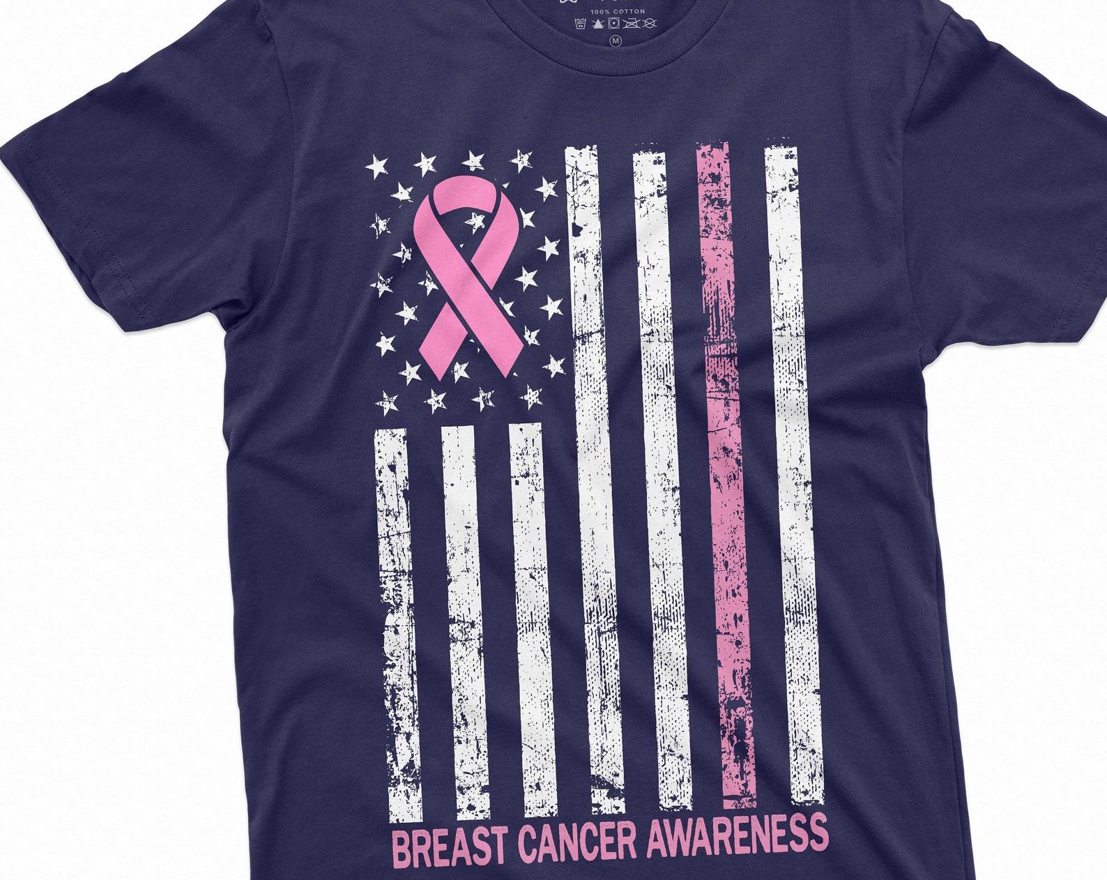 Breast Cancer Awareness T-shirt Cancer Ribbon USA Flag Awareness Day Tshirt Womens Unisex American Flag Cancer day Tee Shirt L