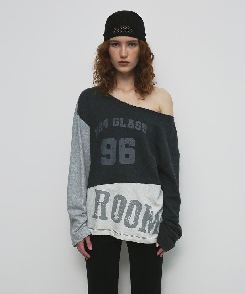 Saendeulig One Shoulder Color Block T-Shirt_Charcoal