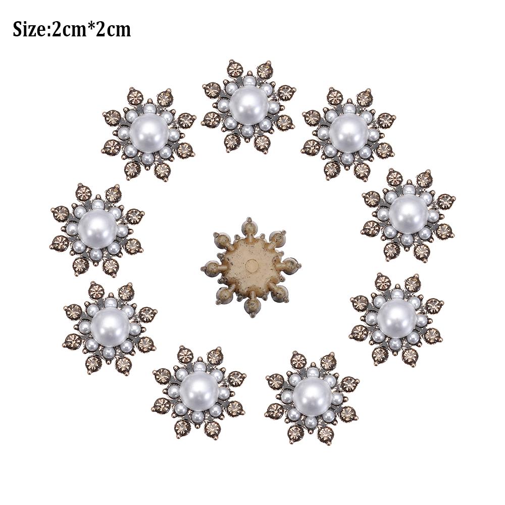 10PCS Pearl Flower Rhinestone Buttons Sparkling Crystal Hairpins Decoration Apparel Sewing Decor Craft Buttons DIY Accessories