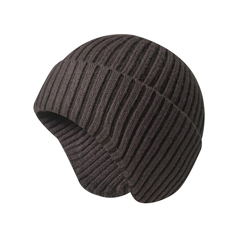 Unisex Autumn/Winter Solid-Colour Knitted Beanie with Ear Flaps Couples' One-Piece Winter Cycling Beanie Windproof One-Piece Cold-Weather Beanie