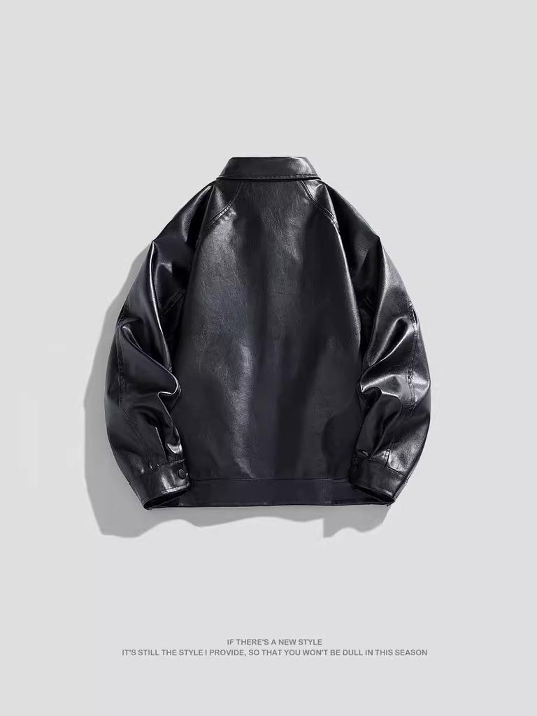 American PU leather jacket men's jacket spring and autumn new lapel locomotive clothing versatile trend explosive jacket men