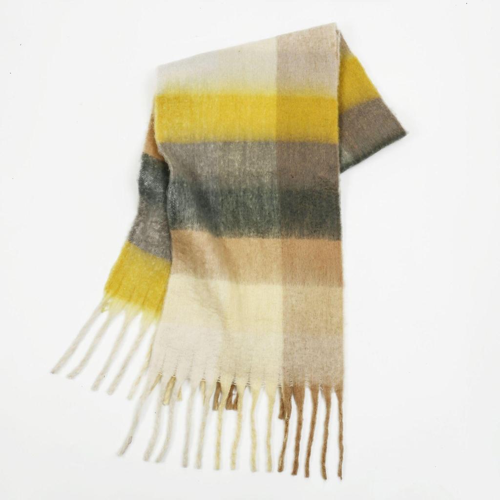 Women's High-Grade Colorful Plaid Mohair Scarf - Thick, Warm, and Versatile for Winter