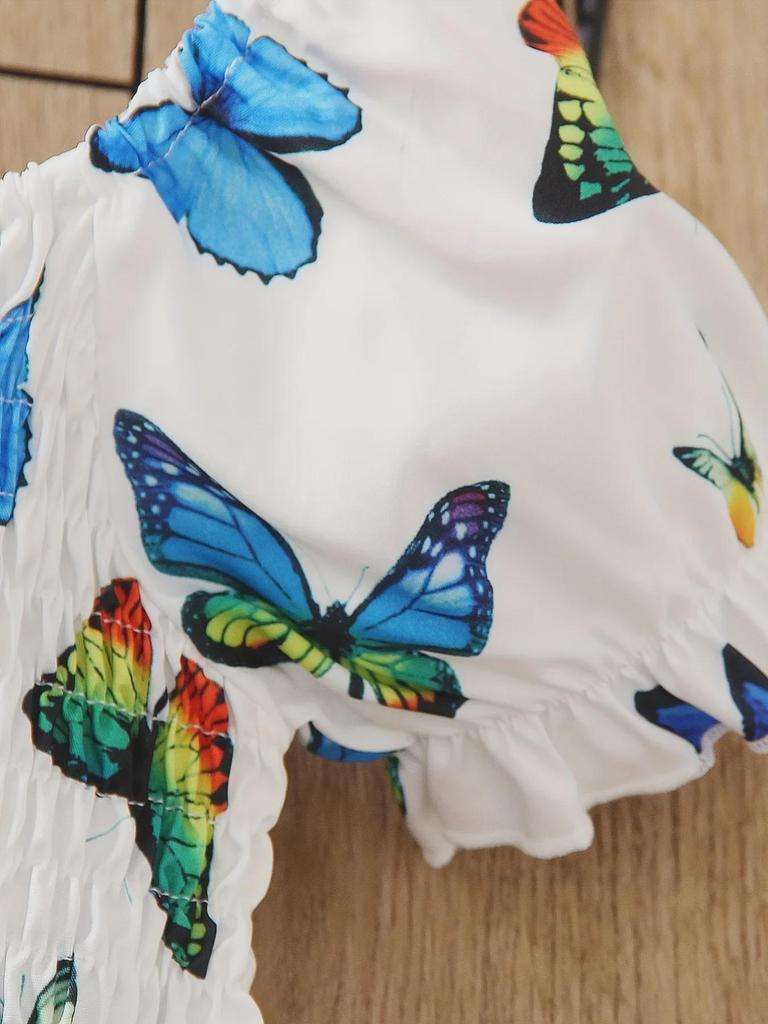 Girls' Summer Butterfly Print A-Line Dress