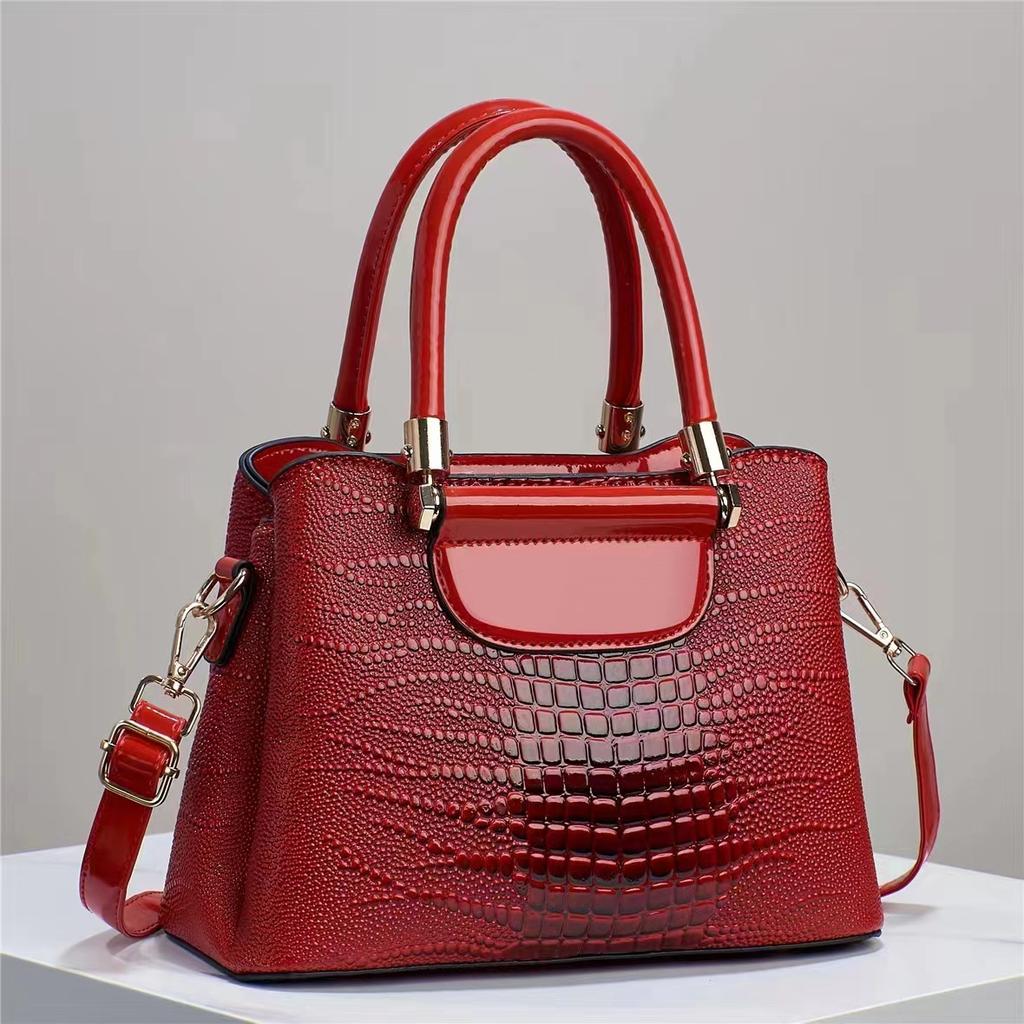 WTEMPO Solid Color Simple Crocodile Patterned Mom Bags Versatile Women's Zipper Handbags Large Capacity Shoulder Crossbody Bags