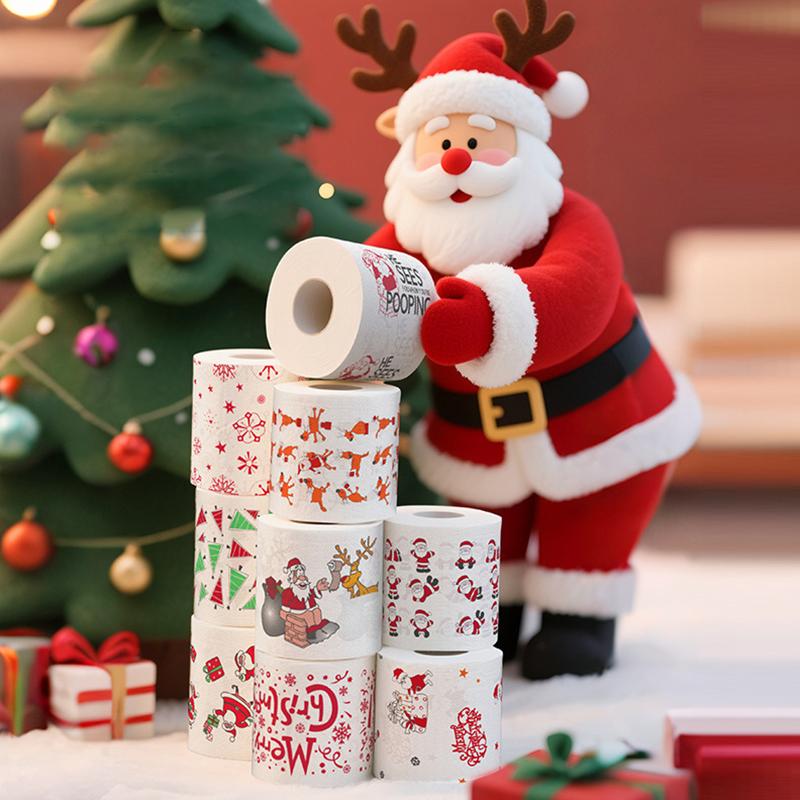 100G/Roll Wood Pulp Celebrations 10x10CM Disposable Santa Claus Dinners Xmas Christmas Tissue Chimney Pattern Design