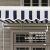 Manual Retractable Awning, 395 x 245 cm, Adjustable Angle, Anti-UV, Waterproof, Blue and White