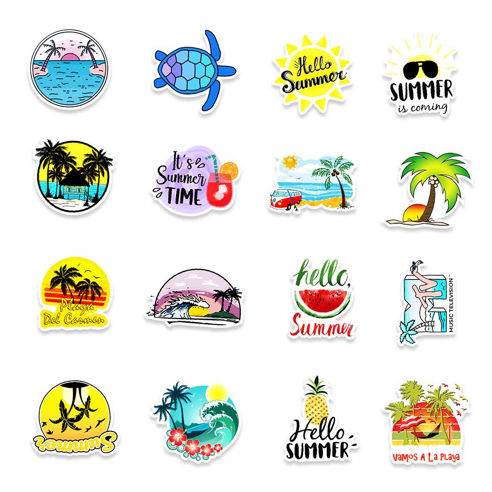 50 Pictures of Enjoying Summer Coconut Trees Beach Graffiti Stickers Skateboard Mobile Phone Kettle Decoration Stickers