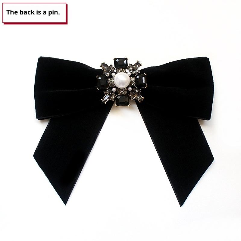 Black Bowtie Ribbon Bow Brooch Collar Necktie Uniform Shirt Collar Flower Brooches For Women Cloth Art Dresses Accessory