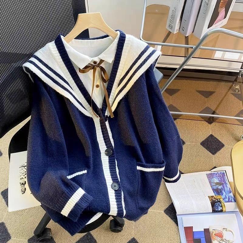 Damenjacke Herbst Locker Sanfter Wind All-Match College-Stil Strickjacke