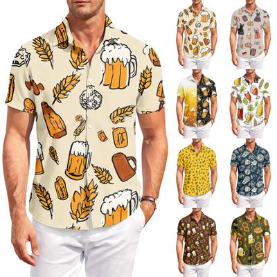 Herre Casual Løstsiddende Kortærmet Skjorte Knaplukning Øl Festival Print Let Åndbar Sommer Top