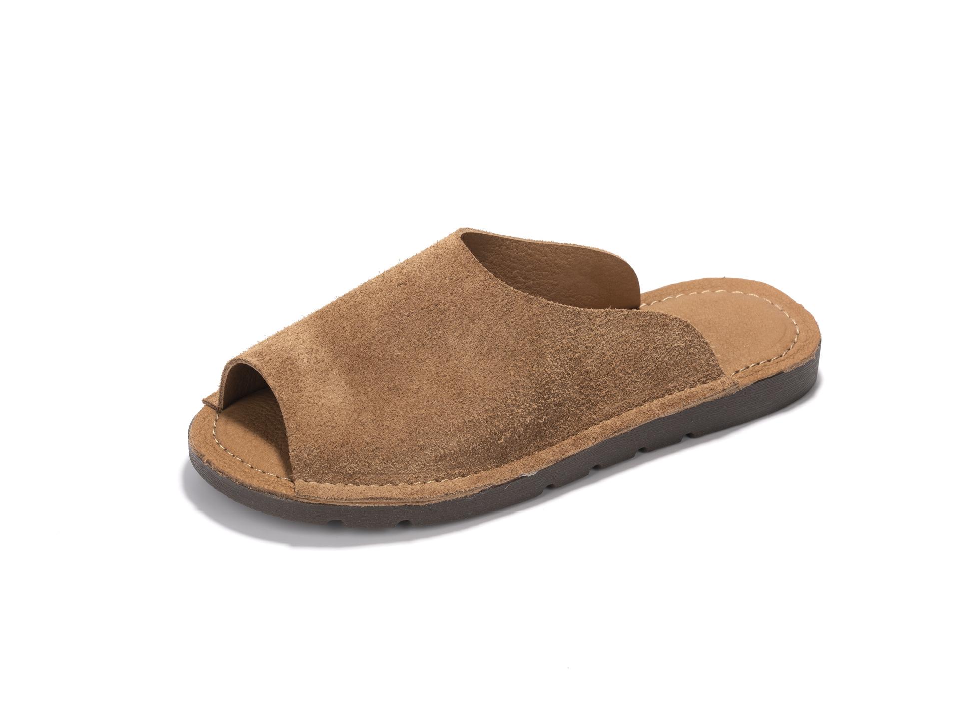 

Ретро крутые шлепанцы из цельной коровьей кожи, женская летняя обувь, кожаные сандалии на плоской подошве, мягкая кожа, мягкая подошва, полушлепанцы с открытым носком 40 хаки