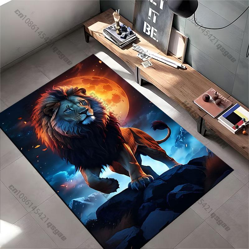 Majestic Lion Under Glowing Moon Carpet Yoga Living Room Room Decor Children's Crawling Mat Doormat Area Rug Games Mat