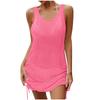 Women Crochet Knit Dress Sleeveless Round Neck Backless Casual Dress with Adjustable Drawstring Sides for Summer Beachwear