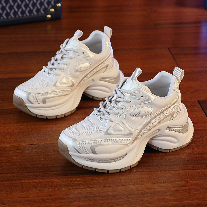 

Популярные серебристые кроссовки-папы женские весна 2025 новая небольшая платформа для увеличения роста белые туфли спортивная и повседневная обувь 40