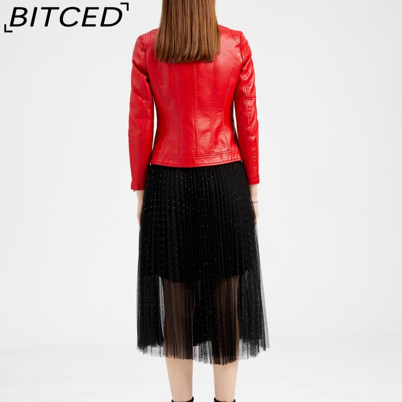 BITCED Fashion Women's PU Leather Short Jacket with Stand Collar Lightweight Spring/Autumn Leather Jacket