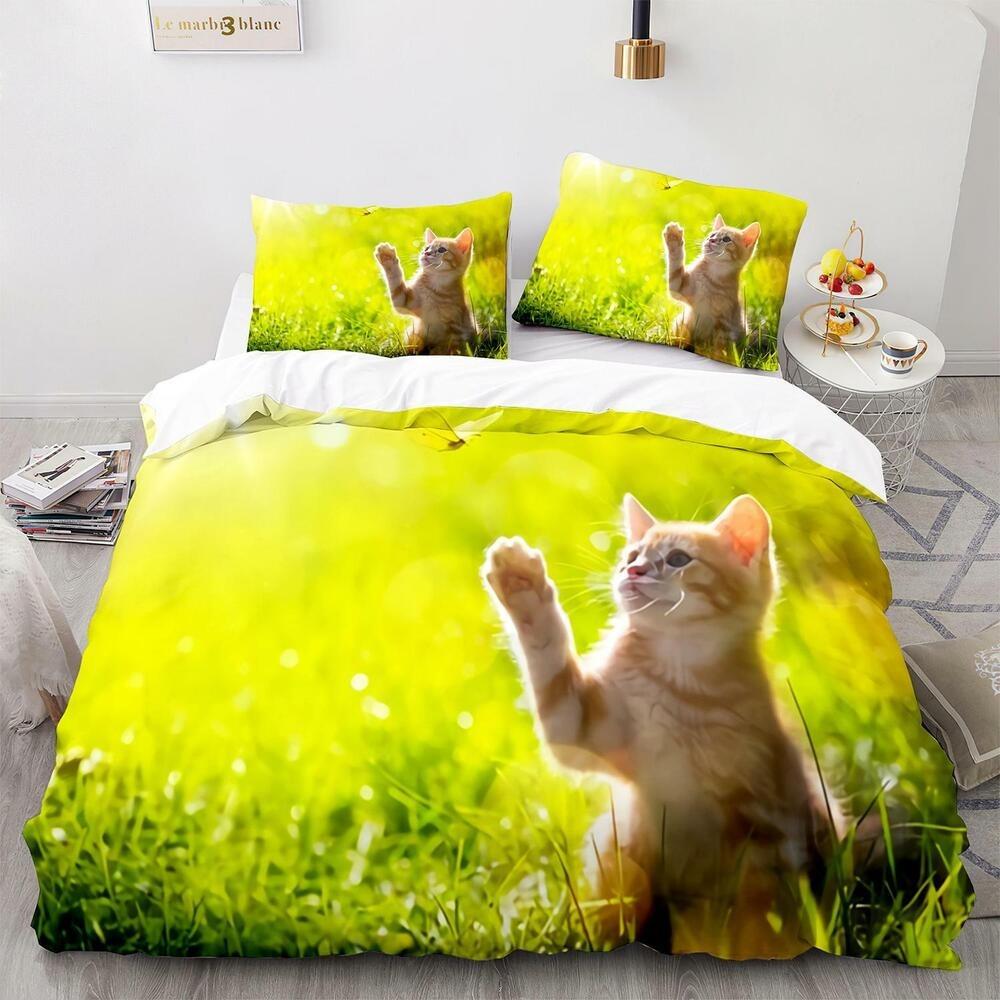 Set Biancheria da Letto 3D per Gatti King Queen Copri Letto Federa 2/3 Pezzi Animale Carino Morbido Copertura Regalo Letto Singolo Letto Matrimoniale