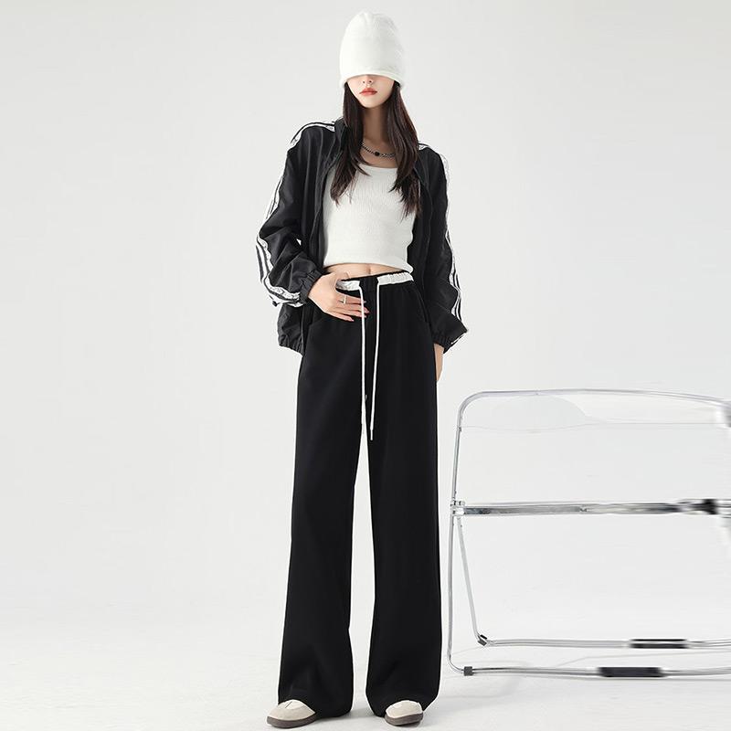 Damen Jogginghose mit weitem Bein, lockere, sportliche Freizeithose, Frühling, Herbst, Kordelzug, modisches Design, Jogginghose, hohe Taille, elastische Sporthose