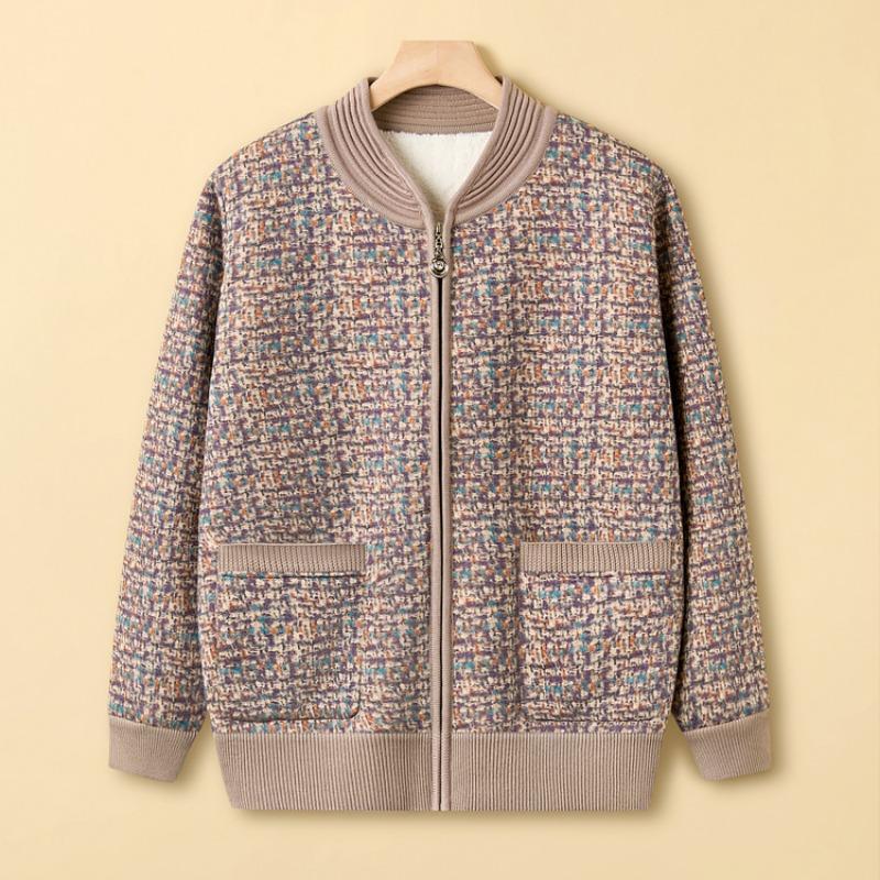 

Осень новый пожилой вязаный свитер женский кардиган для мамы пожилая женщина полосатый топ бабушкино пальто 5XL абрикосовый