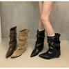 Fashion New Style Vintage Women's Thick Heel Women Western Cowgirl Boots Fashion Belt Buckle Ladies Elegant Slip On Mid Calf Booties