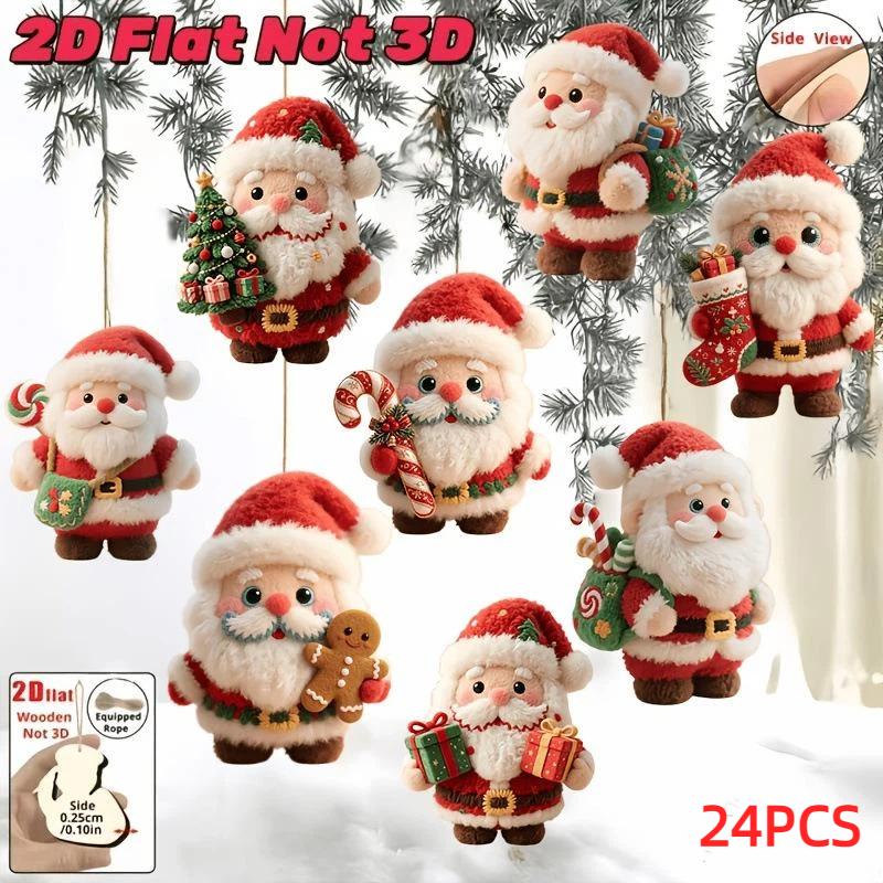 8/16/24Pcs Christmas Wooden Gingerbread Man Santa Claus 2D Flat Pendant Christmas Tree Decoration Perfect Holiday Gift Decor
