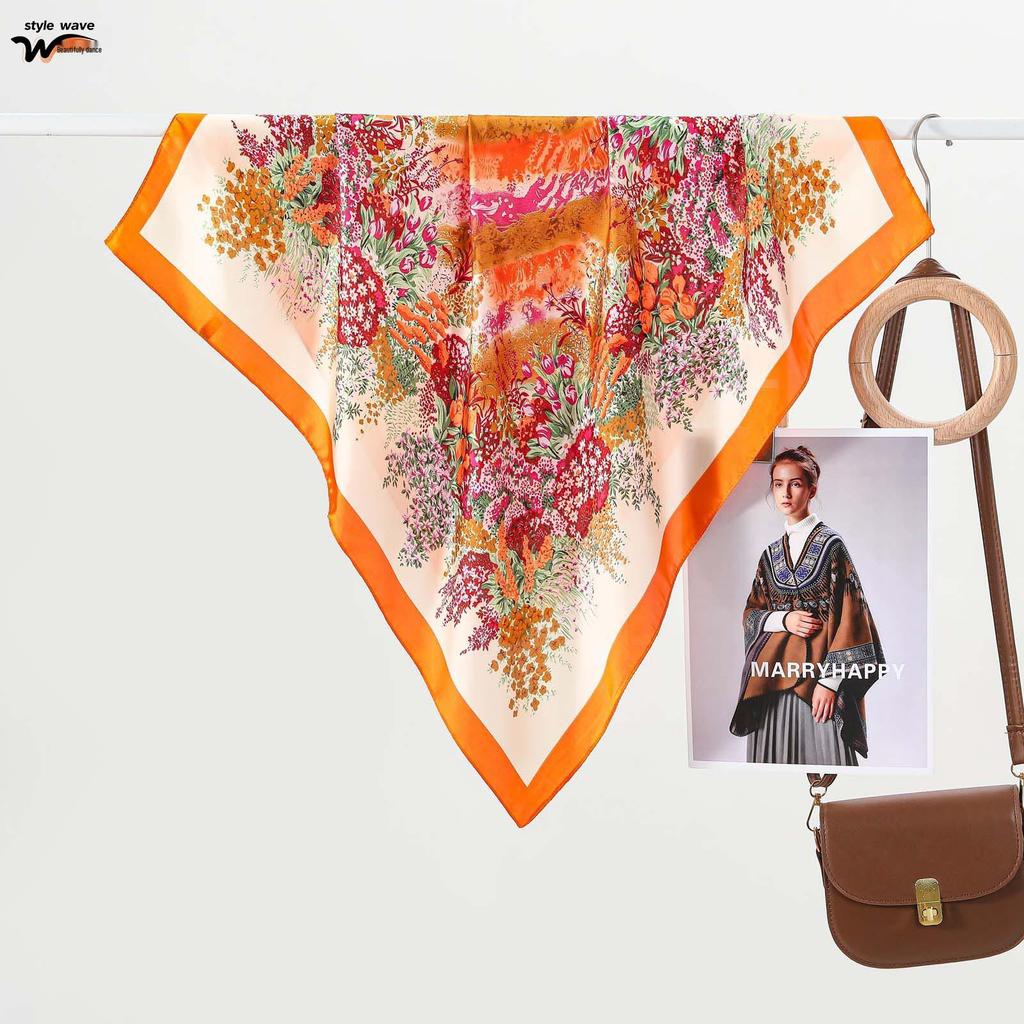Spring/Summer Floral Print Silk Scarf: Versatile Women's Luxury Bandana, 70cm Square Scarf, Trending in Live Broadcasts