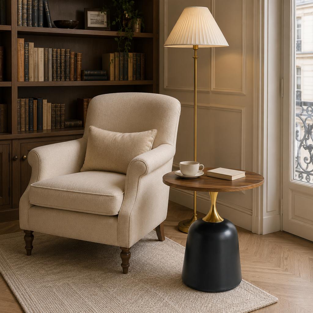 60 cm Round Side Table, Living Room Table with Metal Frame, Simple, Modern Tabletop in Walnut Look, Unique Round Desk for the Bedroom or Next to the