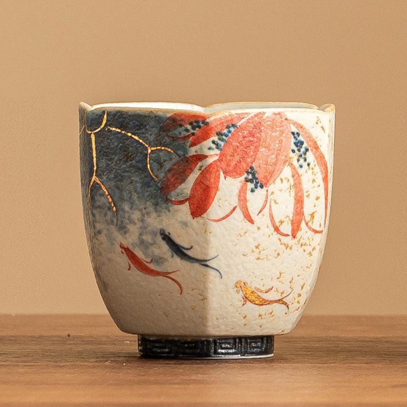 

Hand-painted Lotus Leaf Koi Fish Ceramic Tea Set Retro Upscale Chinese Tea Cups Tea Bowl Ordinary Packaging/Gift Box Packaging