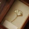 Vintage Long Leaf Pin French Style Metal Glossy Corsage Ornament Ginkgo Leaf Brooch  Banquet