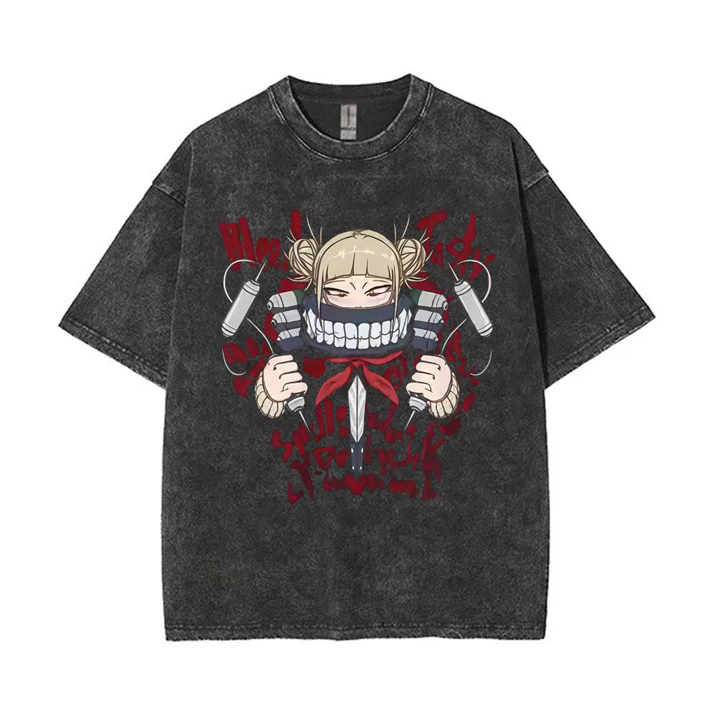 Washed Vintage Anime My Hero Academia TShirt Bakugou Katsuki Graphic T Shirts Mens Cotton ONeck Tee Shirt Oversized Clothes