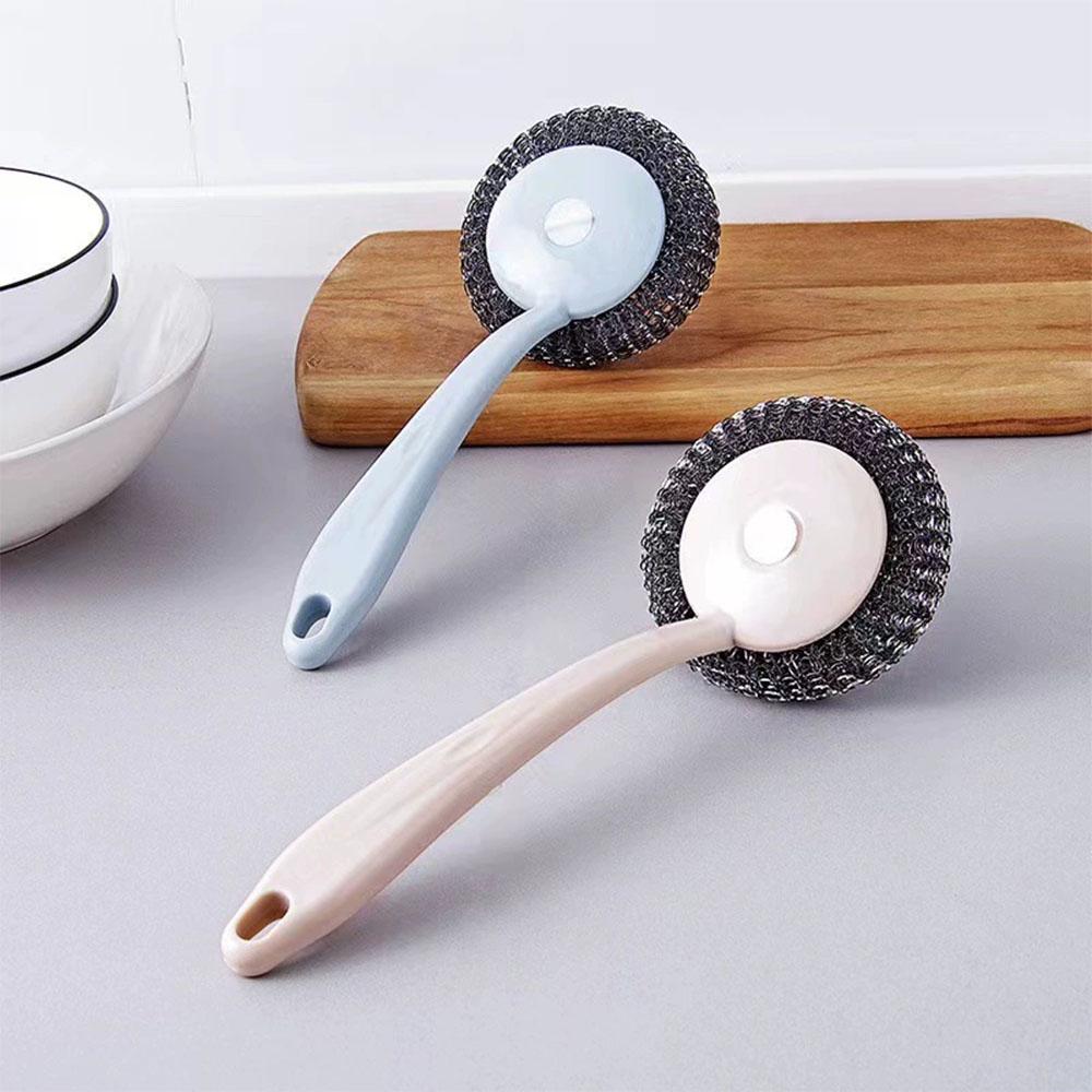 Steel Wire Ball Long Handle Brush Pan Dishes Cleaning Stainless Steel Cleaning Ball Household Wash Ball Wire Handle Brush
