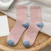 5Pairs Patchwork Checkered Cotton Socks Elastic Grids Socks Cozy Women Tube Sock  Gift